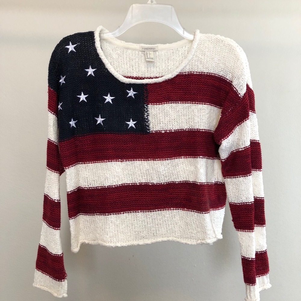 American Flag Crop Knit Sweater